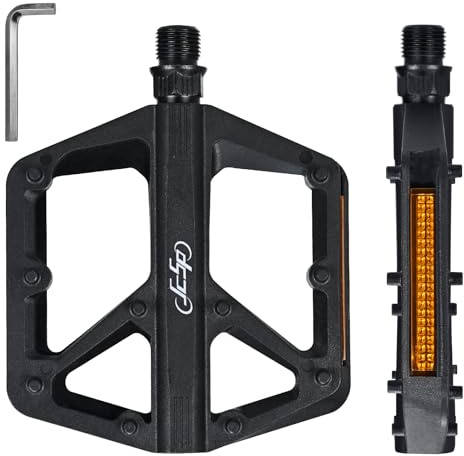 KOOOGEAR Pedales de bicicleta,Fibra de nylon MTB Pedales con reflectores,Pedales ligeros de plataforma de bicicleta con 3 rodamientos sellados,9/16 pulgadas antideslizante para bicicleta de carretera