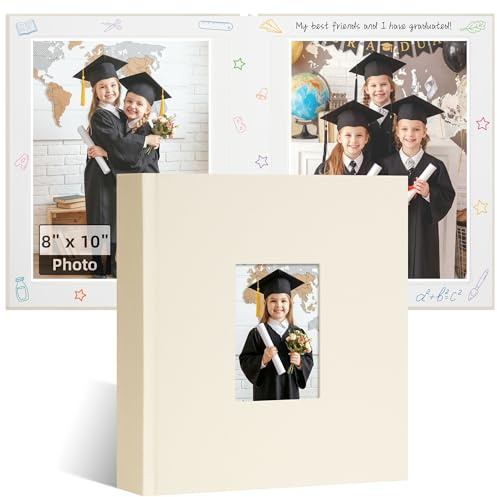 Vienrose Photo Album 8x10 30 Pockets, Fabric Cover Memory Book with Writing Space for Artwork Family Wedding Baby, Beige