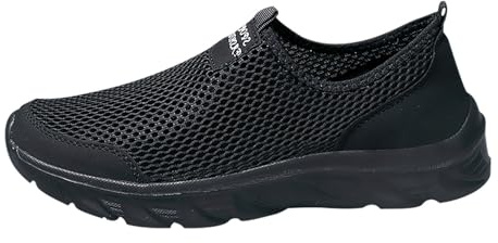 Generisch Scarpe sportive da uomo senza lacci – Scarpe da corsa Slip On Scarpe da jogging in rete, traspiranti, leggere, suola morbida, per il tempo libero, per tutti i giorni, Nero , 44 EU