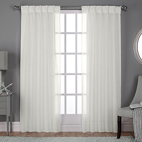 Exclusive Home Curtains EH8252-01 2-84P Belgian Textured Linen Look Jacquard Sheer Pinch Pleat Curtain Panel Pair, 84 Length, Snowflake, 2 Piece