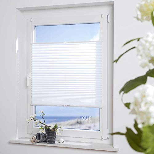 ourdeco® Plissee Easy / 100 x 130 cm weiß/lichtdurchlässig/Klemmen=Montage ohne Bohren=Smartfix=Klemmfix-Plissee=Easy-to-fix