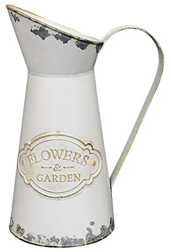 Fovasen Tall French Style Rustic Shabby Chic vase Galvanized Primitive Vintage Vase Metal Pitcher Flower Vase Farmhouse Country Jug Vase Holder for Home Decoration White -11