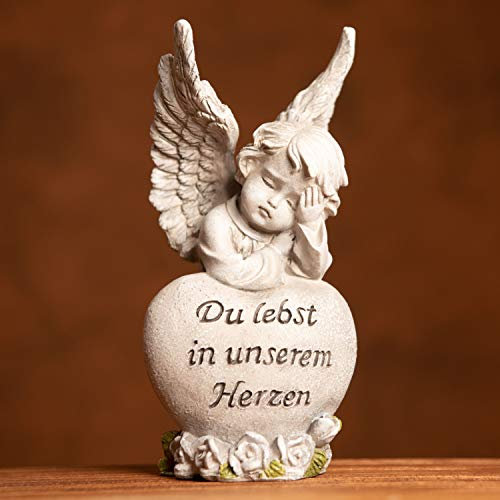 Dszapaci Engel Figur Klein 18cm - Wetterfester Grabschmuck für Grab, Deko Figuren, Grabdekoration, Herz, Grabstein, Urnengrab - Engelfiguren Friedhof Deko