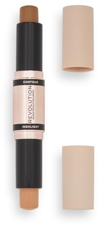 Makeup Revolution Konturenstift Duo Cream Contour & Highlight, definiert die Wangenknochen und modelliert das Gesicht, vegan und frei von Tierversuchen, dunkel, 2,4 g