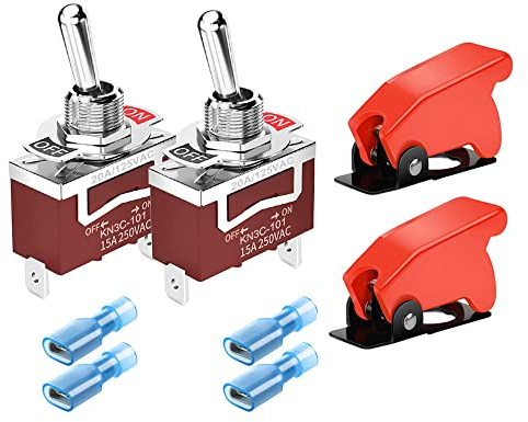 GUUZI 2st Vippströmbrytare med Rött Säkerhetskåpa 12VDC 15A/24VDC 10A/125VAC 15A/250VAC 10A ON/Off 2 stift 2-läges SPST-omkopplare Bilvippvippströmbrytare