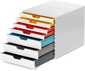 Durable Schubladenbox A4 (Varicolor Mix) 7 Fächer, mit Etiketten zur Beschriftung, mehrfarbig, 762727