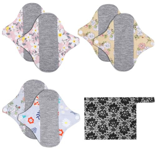6 Stück Reusable Cotton Pads: TOATELU Slipeinlagen Waschbar,Wiederverwendbare Hygienetücher Pads mit Wasserdichte Tasche,Waschbar Damenbinden für Menstruation,Anti Leck Urinmatte für Frau Alter Mann