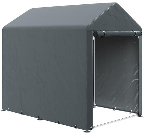 Outsunny Carpa para Herramientas Bicicletas y Motos 1,2x1,8x1,65 m Garaje Portátil con 2 Habitaciones Puerta con Cremallera Impermeable Anti-UV Cochera Portátil para Jardín Gris Oscuro
