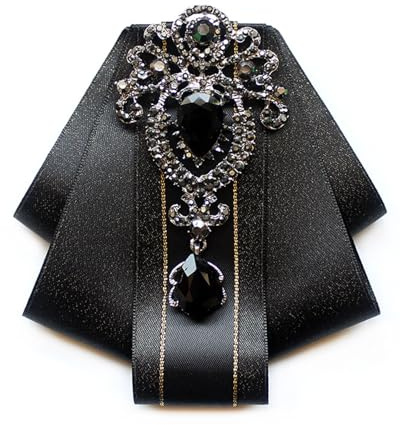 Spilla a forma di fiocco con nastro di seta, da uomo e donna, per feste di nozze, vintage, con fiocco in cristallo, per camicia, colletto, cravatta, festa di nozze, Nero , Taglia unica