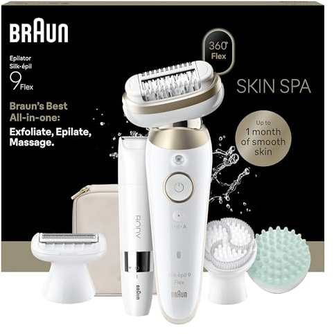 Braun Silk·épil 9 Flex Epilator for Women, 9-481 3D, Gold - SkinSpa All-in-One Set, 360° Flexible Head, Wet & Dry Hair Removal, Body Trimmer, Lasting Smooth Skin