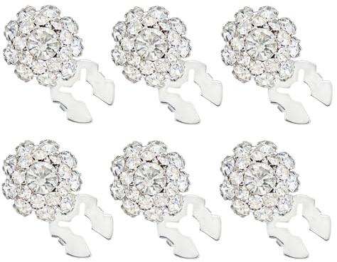 6pcs Button Covers Clip On, Detachable Flower Shape Rhinestones Button Covers, Silver Buttons for Wedding Bouquet, Scarf, Casual Blouse, Festive Decoration Buttons for Sewing(Silver)