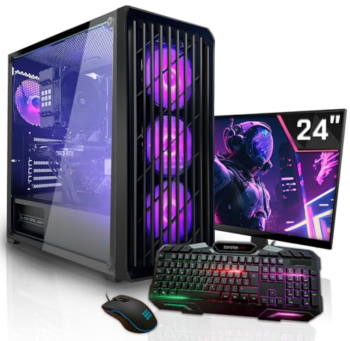 SYSTEMTREFF Basic Gaming Komplett PC Set AMD Ryzen 7 PRO 5755G 8x4.6GHz | Radeon RX Vega 8 4K DX12 + 1TB HDD | 16GB DDR4 RAM | Windows 11 | 24 TFT Monitor | Desktop Paket Computer für Gamer, Gaming