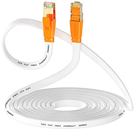 Smolink Ethernet Cable 6 FT, Cat 8 Ethernet Cable 2000Mhz 40Gbps, Internet Cable Professional Flat LAN Cable SFTP Patch Cord with Gold Plated RJ45 Connector for Router Modem, White