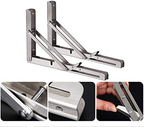 Klappkonsole Schwerlast 200mm - 350mm I max. Tragfähigkeit 100kg - 2er SET I Wand Klappkonsole I Gebürsteter EDELSTAHL - ROSTFREI I Platzsparende Klapptischhalterung (Edelstahl, 350mm)