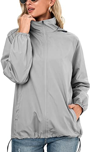SotRong Veste imperméable pour femme - Veste de pluie légère pour printemps et été - Séchage rapide - Fermeture éclair - Veste d'extérieur à capuche, gris, M