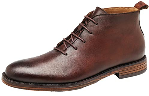 rismart Botas de Piel para Hombre Vestir Moda Tobillo Invierno Zapato Botín Marrón,43.5