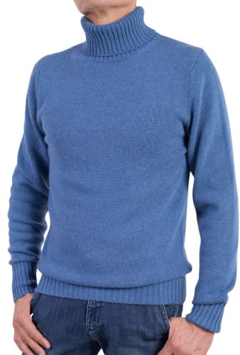 Marenza Maglia Collo Alto Uomo Misto Cashmere Made in Italy Maglione Dolcevita Manica Lunga Cachemire Doppio Filo Autunno Inverno Pullover Nero Beige Bianco Grigio Ragazzo Polo Invernale (Jeans, L)