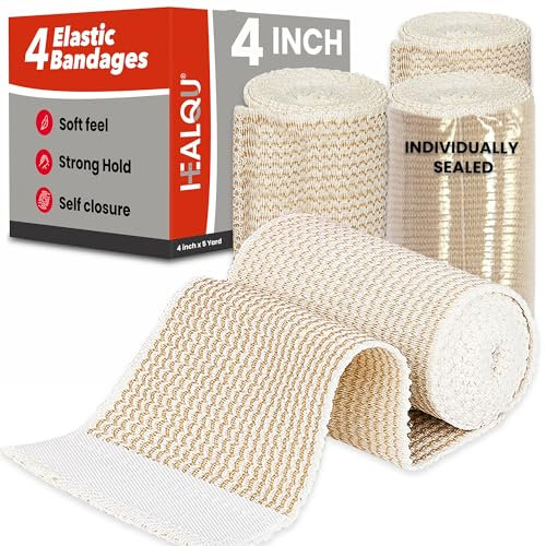 HEALQU Elastische Binde – Selbstklebender Verband 4 Rollen (10 cm x 4,5 m) Dehnbare Bandage für Beine, Kniee, Knöchel, Handgelenke, Ellenbogen & Schultern | Fixierbinde für Sportverletzungen