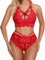HOTSO Damen Sexy Dessous-Set mit Strapsgürtel, 3-Teil BH + String Tanga, Spitze Push-UpTräger-BH und Höschen-Set Unterwäsche, florale Spitze Nachtwäsche Babydoll S-2XL