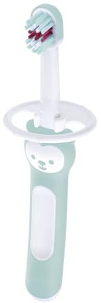 MAM Baby's Brush C146 Zahnbürste mit kurzem Griff und Sicherheitsring, für Babys ab 6 Monaten, Blau, 1 Stück