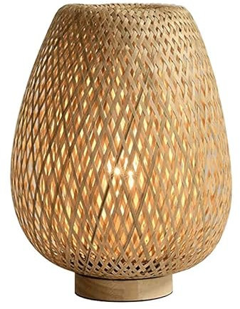 Boho Vintage Rattan Lampe Tischlampe Nachttischlampe für Wohnzimmer Schlafzimmer - Kleine Japanische Lampe Laterne Bambus Lampenschirm Tisch Lampen Leuchten Stehlampe Stehleuchte Standleuchte