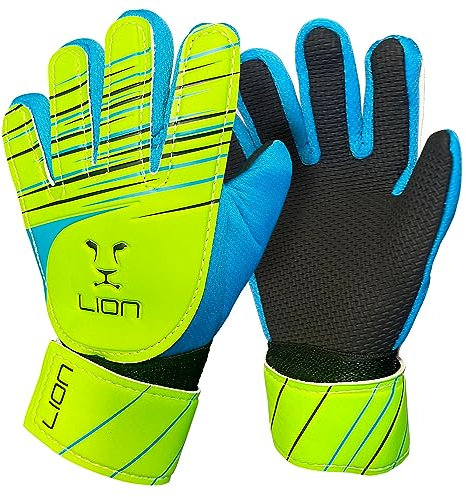 LION SPORTSWEAR Fußball-Torwarthandschuhe für Kinder – Jungen und Mädchen – mit geprägten Latex-Handflächen für Guten Halt – Größe 6 (unter 9–12 Jahren)