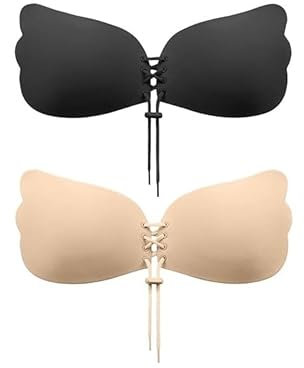 Boolavard Super Sticky Push Up Bras, 2 Pack Drawstring Strapless Backless Breast Lift Bras for Women Wedding Dresses Reusable (UK, Cup & Band, B)