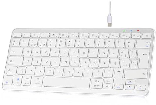 Qulose Teclado Bluetooth Español para iPad, iPhone, Tablet Samsung, Compatible con Todos los Dispositivos con Bluetooth de iOS, Android, Windows, Blanco