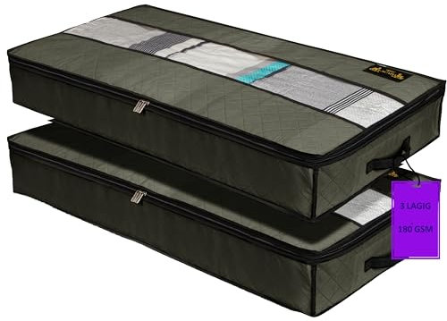 LACAZO NEU Unterbettkommode 2er Set- Unterbett Aufbewahrungstasche - wasserdichte Unterbett Aufbewahrung aus Stoff - Clothes Storage Bag - Verstauen und Aufbewahren (Darkgrey)