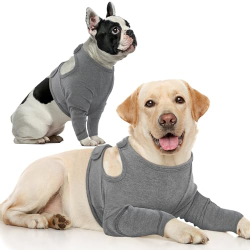 IECOii Body per cani dopo Op, anti-leccare le ferite, flessibile, regolabile, per cani, protezione anteriore per cani, protezione per le gambe anteriori, protezione per le ferite, colore grigio, L