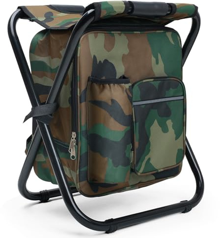 Outplea Large Folding Camping Stool with 15L Cooler Backpack, Fishing Backpack with Seat, Camouflage