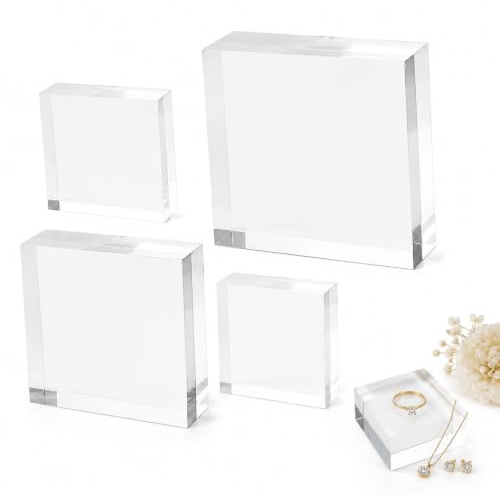 OUNONA expositor metacrilato, set de 4 bloques para joyas y fotografía | Acrílico transparente de superficie lisa, fácil de limpiar y pensado para una presentación visual cuidada