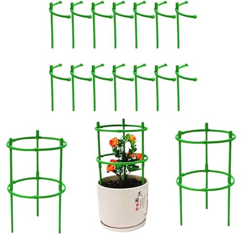 12 Pack Plant Supports for Outdoor Plants, Plant Cages for Climbing Plants, Tomato and Flower Supports, Adjustable Garden Plant Stakes, Green