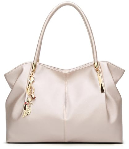 Pahajim Handtasche Damen PU Leder Shopper Tasche Damen Schultertaschen Elegant Umhängetasche Damen Gross Wasserdichte Tasche für Arbeit, Reisen, Einkauf(weiß)