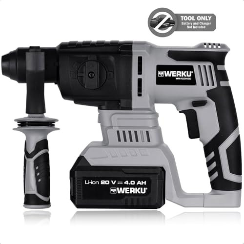 Werku WK403420, Taladro Martillo Demoledor Inalámbrico, Calidad Profesional, Potencia 20 V y 4 Ah, Batería Li-Ion, Energía Impacto 3 J, Motor Brushless, No Incluye Batería y Cargador
