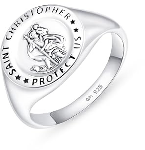 Amberta Anillo Sello San Cristóbal para Hombre en Plata de Ley 925 | Sello Plata Hombre | Anillo de Protección | Anillo Sello Hombre: Anillo San Cristóbal Talla 26