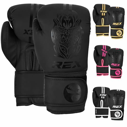 Rex Sports Boxing gloves, Training gloves, Heavy duty punching gloves Boxing Gloves for punching bags and sparring training kids and adult size 2 OZ to 16 OZ (FULL BLACK, 12 OZ)