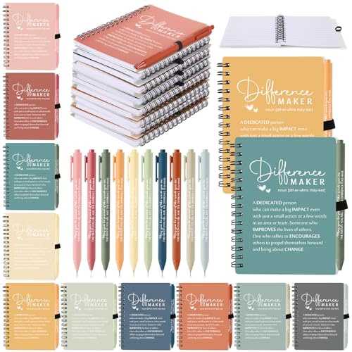 Resurhang 10 Sets Difference Maker Employee Appreciation Gifts Bulk Inspirational A6 Spiral Notebooks Journal with Ballpoint Pens for Social Worker Coworker Staff Team Office Gifts (Morandi Colors)