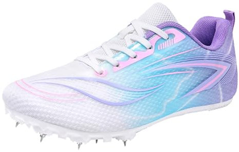 Sekiueo Damskor för friidrott pojkar flickor tävling hoppning sneakers spikskor sprintskor andningsbara skor,Purple,39 EU