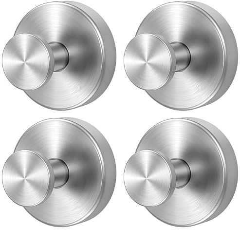 Puedno 4 stycken sugkoppskrokar rostfritt stål, vattentäta handdukskrokar sugkoppskrokar, handdukshållare sugpropp, extra stark krok med sugkopp för badrum kök vägg, silver