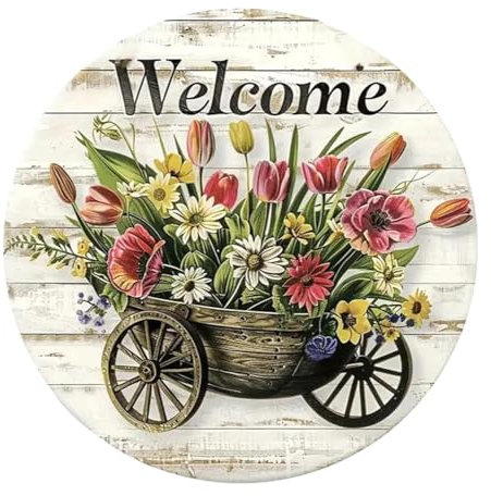 FLCPJGV Placa Colgante de Madera con diseño Floral, Letrero de Bienvenida para Puerta Principal, 30x30cm