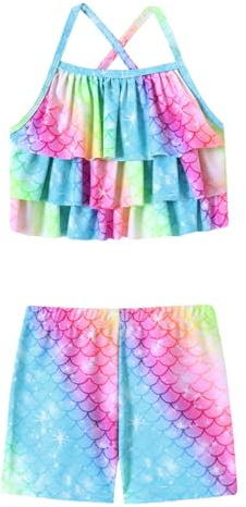 Dtiaagto Girls Tankini Swimsuits Bathing Suits for Girls Toddler 3PCS Tankini Swimsuits with Boyshort Rainbow 4t 5t Swimsuit Girl