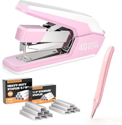 Grapadora sin esfuerzo para escritorio con capacidad de 40 a 50 hojas, 2000 grapas, grapadora de 1 toque, engrapadora de escritorio ergonómica y fácil de cargar, grapadora resistente y removedor de