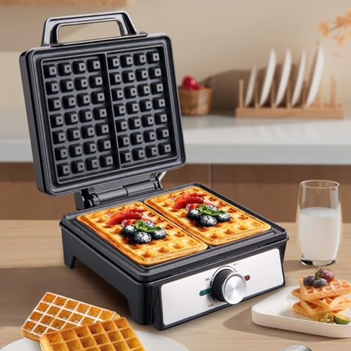 Macchina Per Waffle, Piastra Doppia 1600W A Riscaldamento Rapido Con Temperatura Regolabile, Piastre Antiaderenti Anti-Trabocco, Facile Da Pulire – Preparatore Per La Colazione Da 2 Waffle