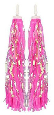 ASTRQLE Fahrrad-/Scooter-Lenkergriffe, Pompom-Paar – Babytrage-Zubehör, Kinder-Fahrradgriffe, funkelnde Quaste, farblich sortierte Bänder (rosa)