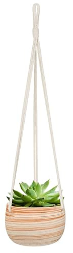 Mkono Ceramic Hanging Planter Macrame Plant Holder 5 Inch Cute Succulent Cactus Pot with Cotton Rope Hanger for Indoor Outdoor Decor, 1 Pack