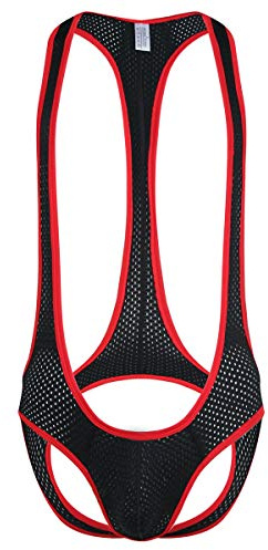 QiaTi Men's Leotard Bodysuit Stretch Wrestling Singlet Jumpsuit Thong One-Piece G-String Underwear