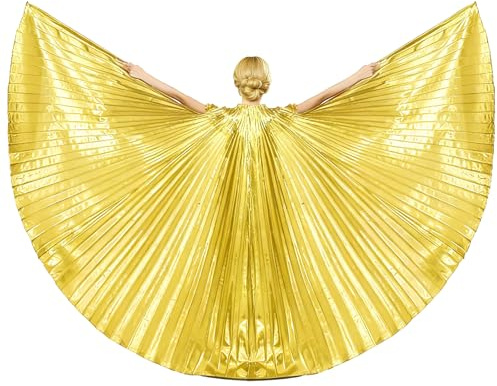Baisdan Ali di Angelo e Iside (ali + aste + borsa da trasporto) Costumi per danza del ventre egiziana da carnevale con ali di farfalla in oro