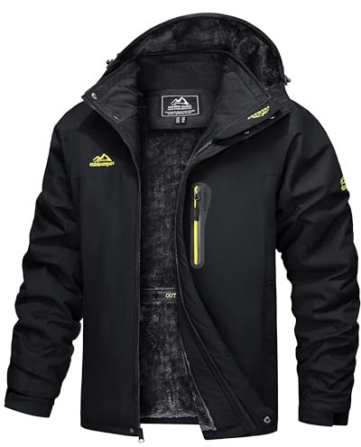 TACVASEN Herren Wasserdicht Winter Skijacke Warme Snowboardjacke Outdoorjacke Gefüttert Winterjacke (M, Schwarz)