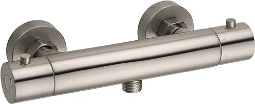 Saqu Essential Duscharmatur mit Thermostat Aufputz Duschthermostat mit 38 °C Sicherheitsstopp Mischbatterie für Dusche 15cm Brause Thermostat Gebürstet Stahl